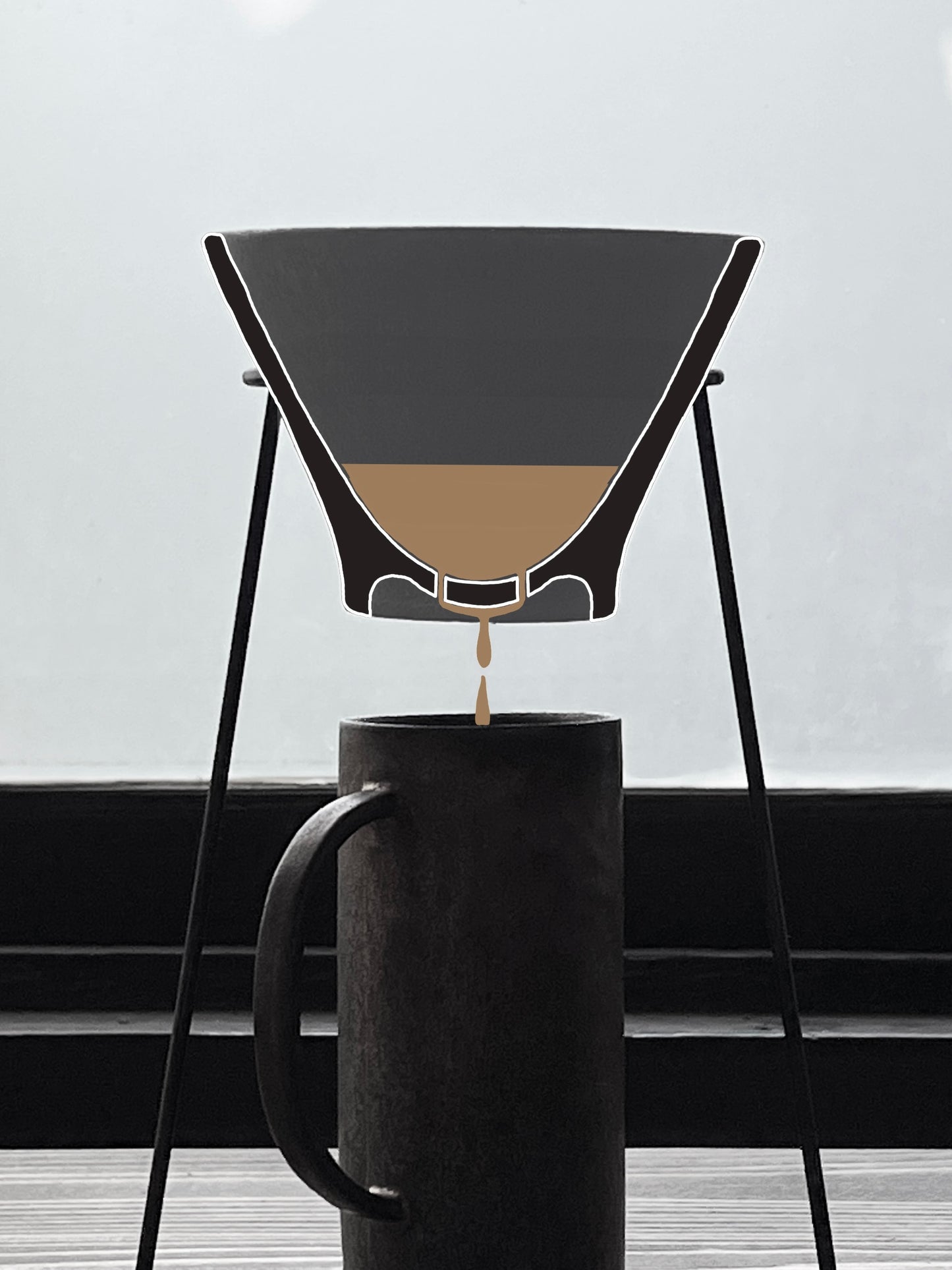 陶器と鉄のコーヒードリッパーセット